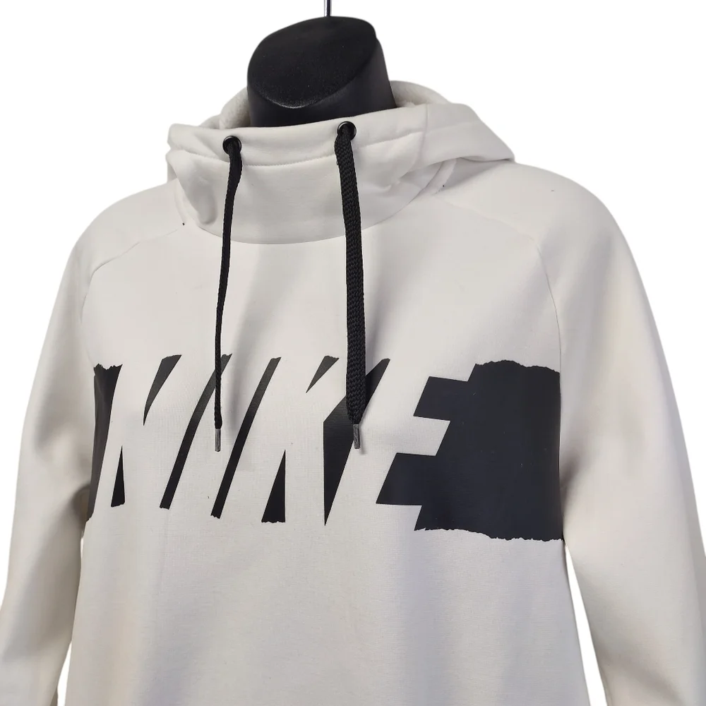 Nike Dri Fit Men's Pullover Hoodie White Black Fleece Lined Size Medium